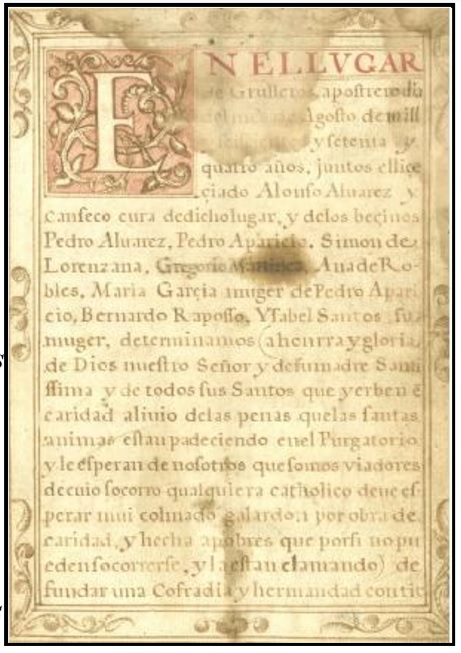 Acta de Constitución de la Cofradía de las Ánimas de Grulleros ( pág. 1)